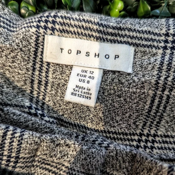 Topshop Black Ribbed Zip Top with Gray Plaid Ankle Pants - Picture 2 of 4